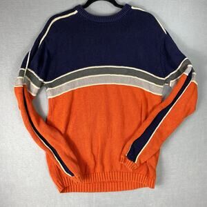 Old Navy Sweater Mens Medium Navy Orange Stripe Colorblock Cotton Crewneck
